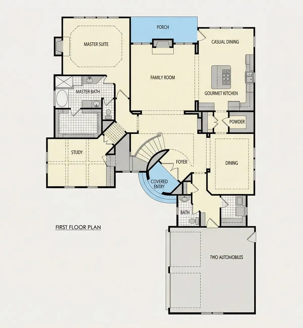 Main Floor 22 – 2-Story House Plan 4300 ft²: 4 Beds, Home Office, 4 Baths, Open Floor Plan, 2-Car Garage — 88919R