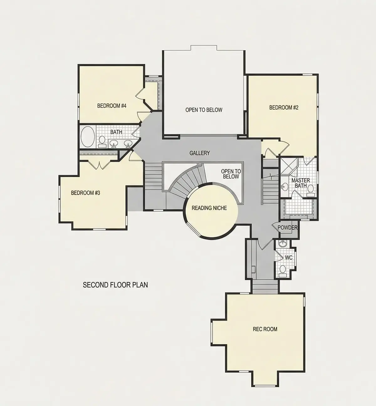 Second Floor 23 – 2-Story House Plan 4300 ft²: 4 Beds, Home Office, 4 Baths, Open Floor Plan, 2-Car Garage — 88919R
