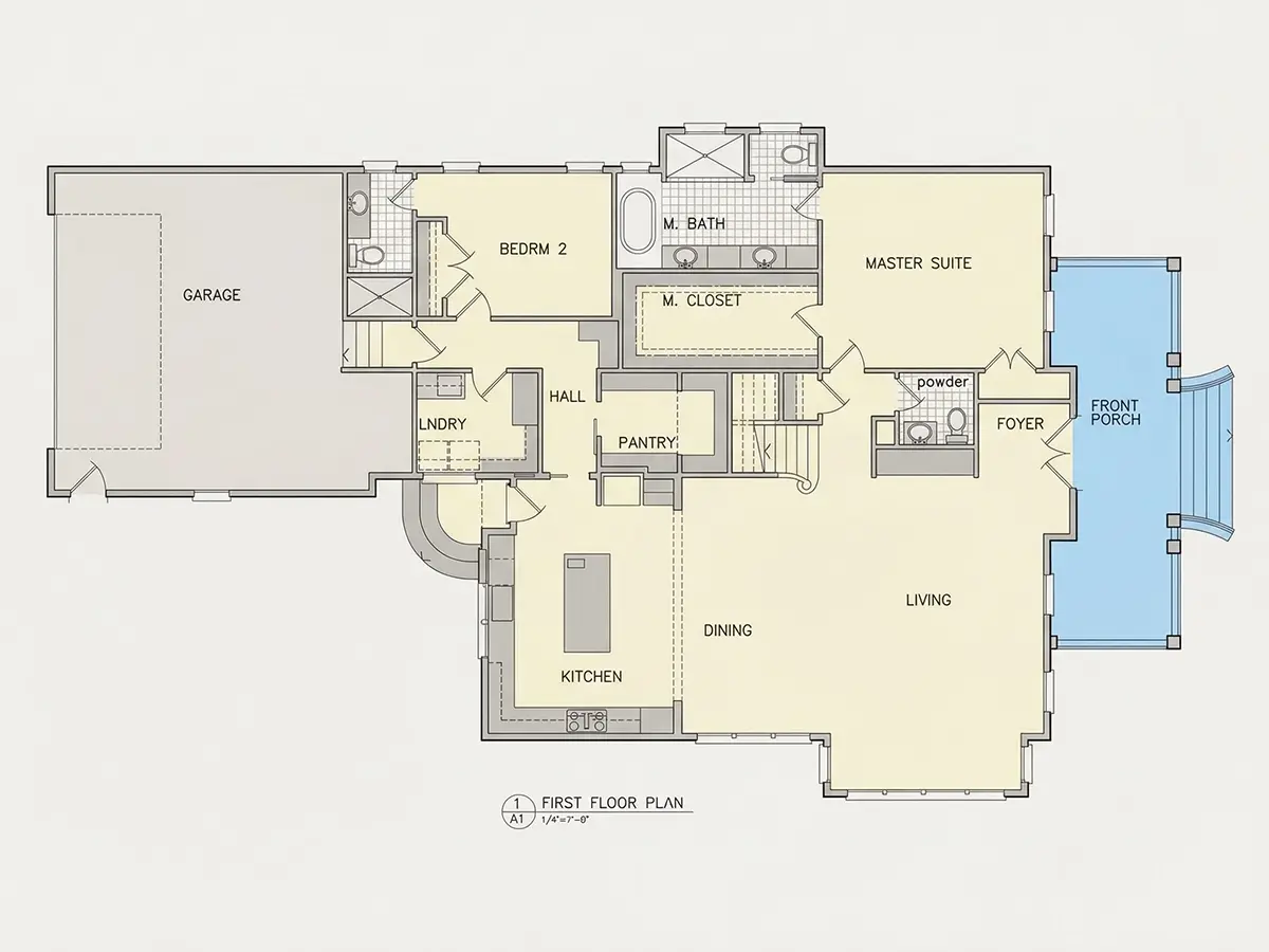 Main Floor 11 – 2-Story House Plan 4264 ft²: 3 Beds, 4.5 Baths, Open Floor Plan, 2-Car Garage — 68310R