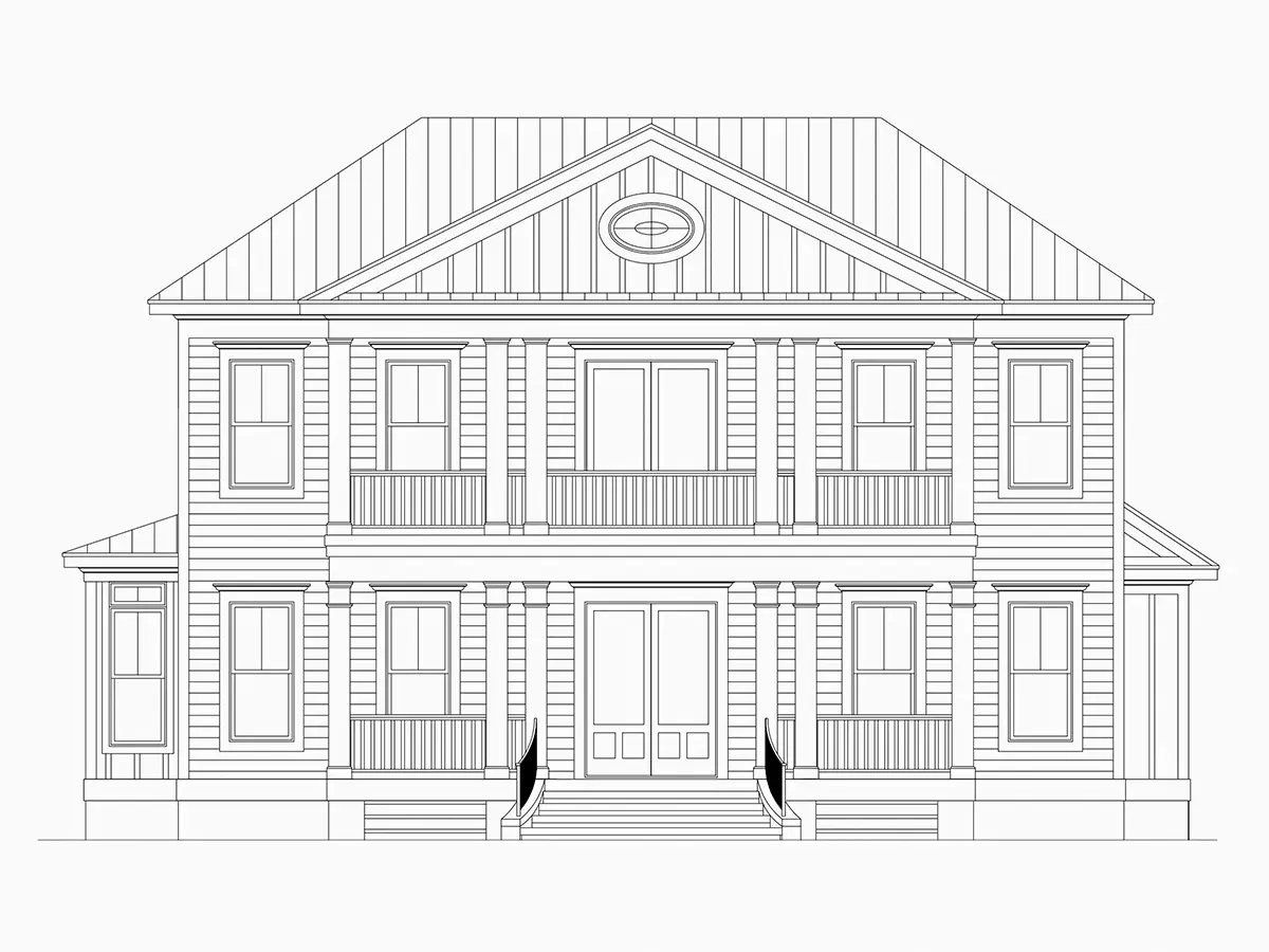 Exterior Elevations 8 – 2-Story House Plan 4264 ft²: 3 Beds, 4.5 Baths, Open Floor Plan, 2-Car Garage — 68310R