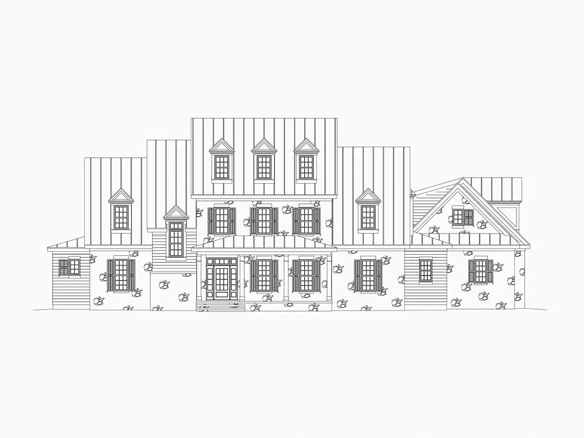 Exterior Elevations 17 – 3-Story House Plan 5621 ft²: 4 Beds, Home Office, 7 Baths, Open Floor Plan, 3-Car Garage — 95085R