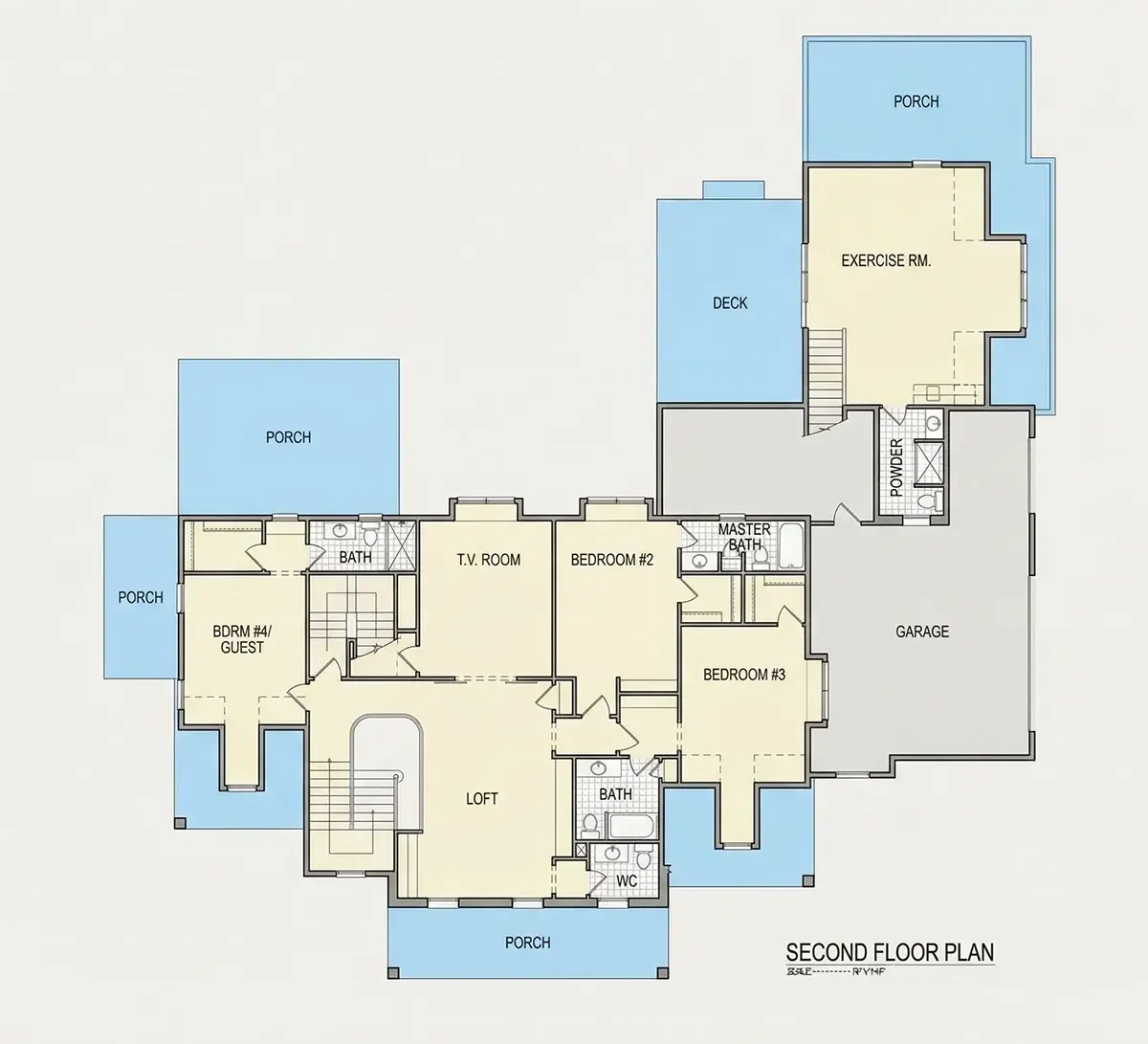 Second Floor 21 – 3-Story House Plan 5621 ft²: 4 Beds, Home Office, 7 Baths, Open Floor Plan, 3-Car Garage — 95085R