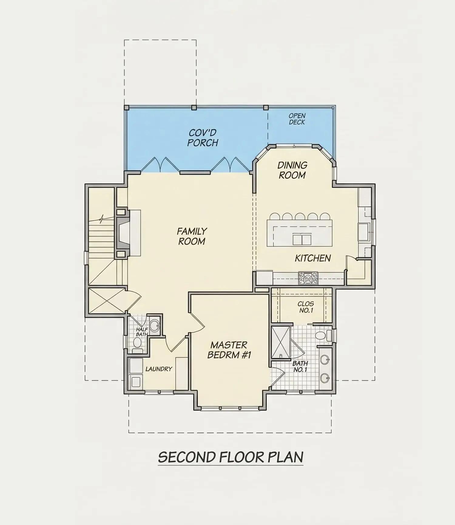 Second Floor 10 – 3-Story House Plan 2877 ft²: 3 Beds, Home Office, 5 Baths, Open Floor Plan, 4-Car Garage — 73259R