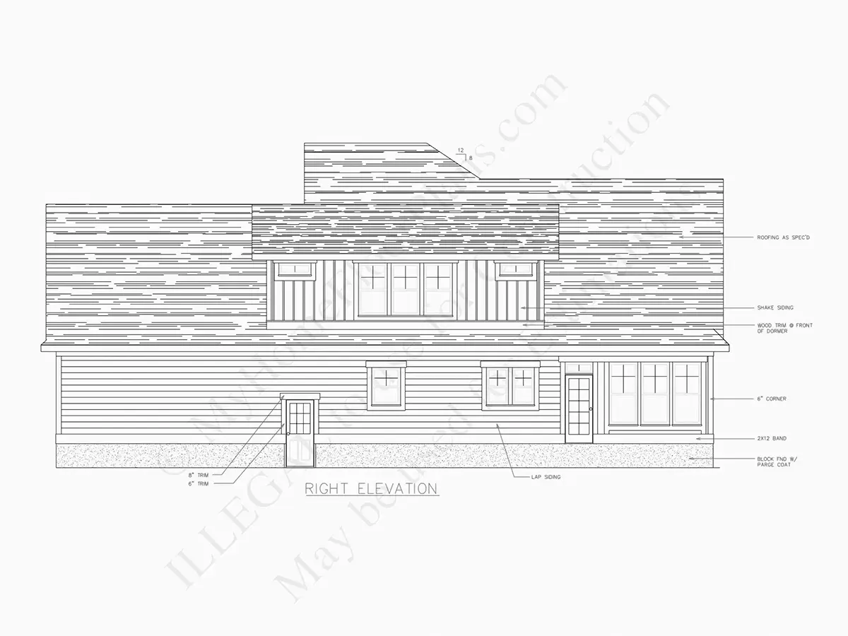 Exterior Elevations 6 – 1.5-Story House Plan 2823 ft²: 3 Beds, 3.5 Baths, Open Floor Plan, 2-Car Garage — 39612R