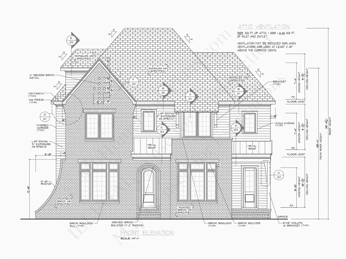 Exterior Elevations 17 – 2-Story House Plan 4400 ft²: 5 Beds, 5.5 Baths, Open Floor Plan, without Garage — 30387R