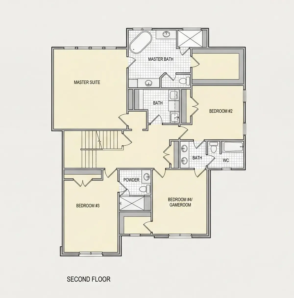 Second Floor 22 – 2-Story House Plan 4400 ft²: 5 Beds, 5.5 Baths, Open Floor Plan, without Garage — 30387R
