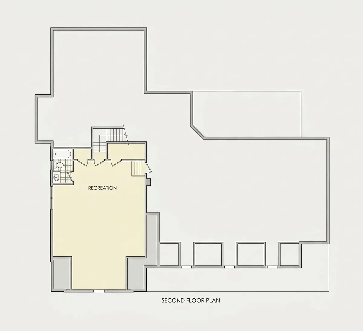 Second Floor 12 – 1.5-Story House Plan 3050 ft²: 2 Beds, Home Office, 3 Baths, Open Floor Plan, 3-Car Garage — 79515R