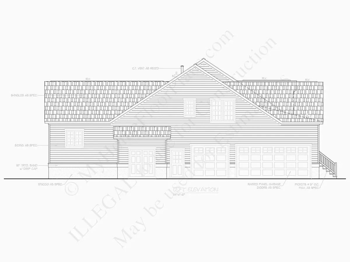 Exterior Elevations 9 – 1.5-Story House Plan 3050 ft²: 2 Beds, Home Office, 3 Baths, Open Floor Plan, 3-Car Garage — 79515R