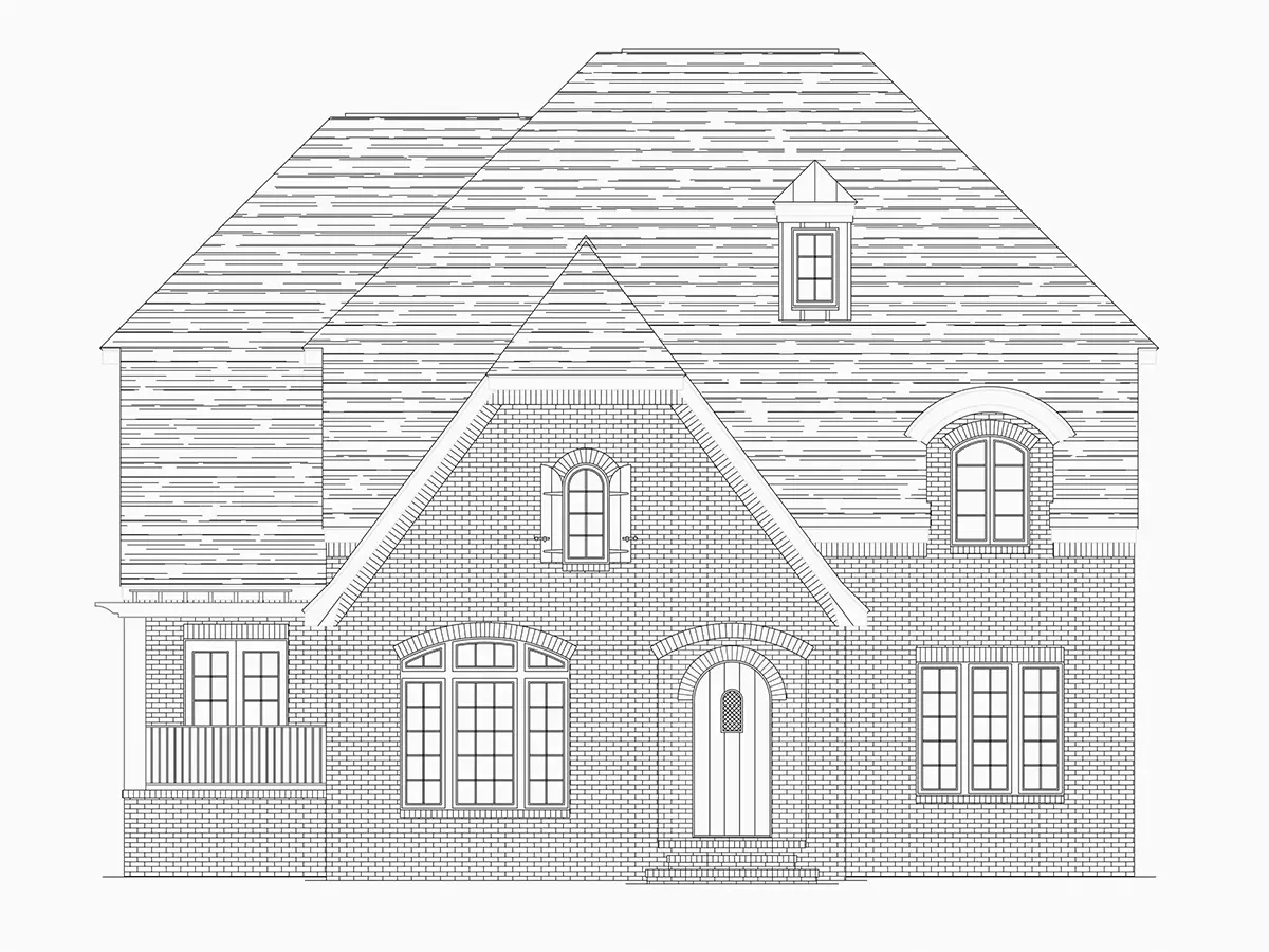 Exterior Elevations 16 – 2-Story House Plan with Basement 5705 ft²: 5 Beds, 5.5 Baths, Open Floor Plan, 2-Car Garage — 26217R