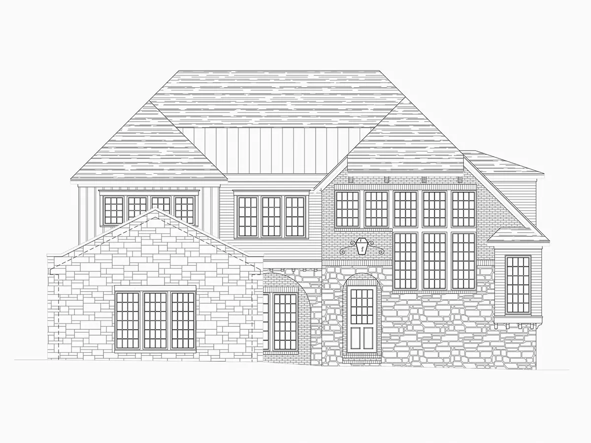Exterior Elevations 19 – 2-Story House Plan 5152 ft²: 5 Beds, Home Office, 5.5 Baths, Open Floor Plan, 2-Car Garage — 63139R