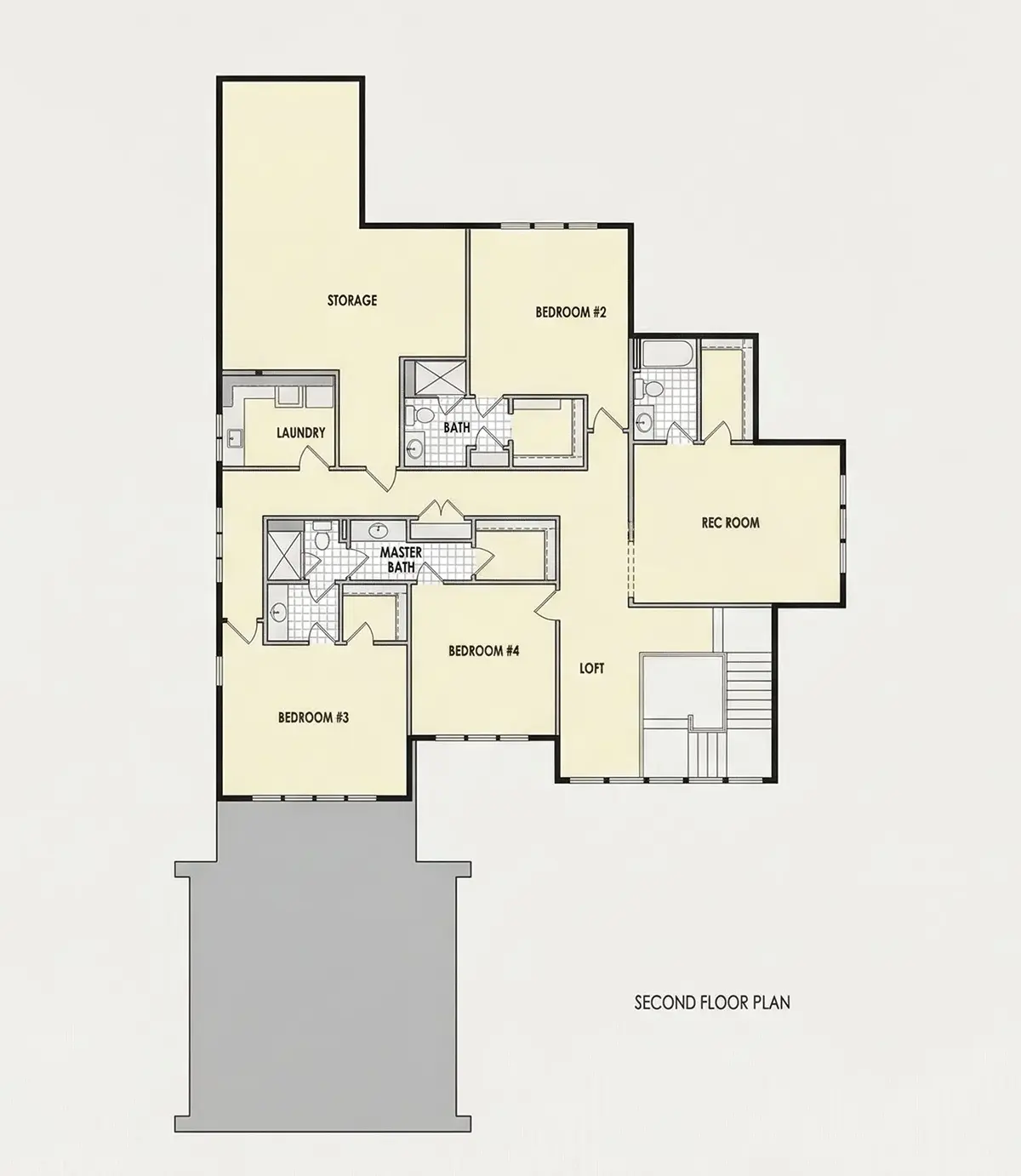 Second Floor 23 – 2-Story House Plan 5152 ft²: 5 Beds, Home Office, 5.5 Baths, Open Floor Plan, 2-Car Garage — 63139R