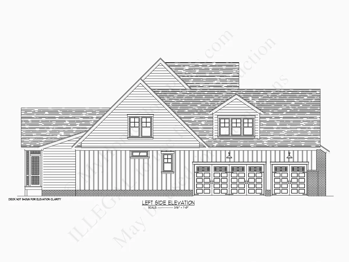 Exterior Elevations 21 – 1.5-Story House Plan 3912 ft²: 5 Beds, 4.5 Baths, Open Floor Plan, 3-Car Garage — 64220R