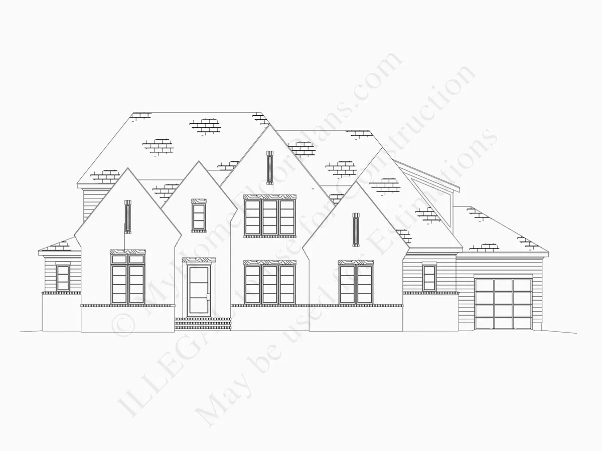 Exterior Elevations 9 – 2-Story House Plan 4037 ft²: 4 Beds, Home Office, 5 Baths, Open Floor Plan, 3-Car Garage — 32038R