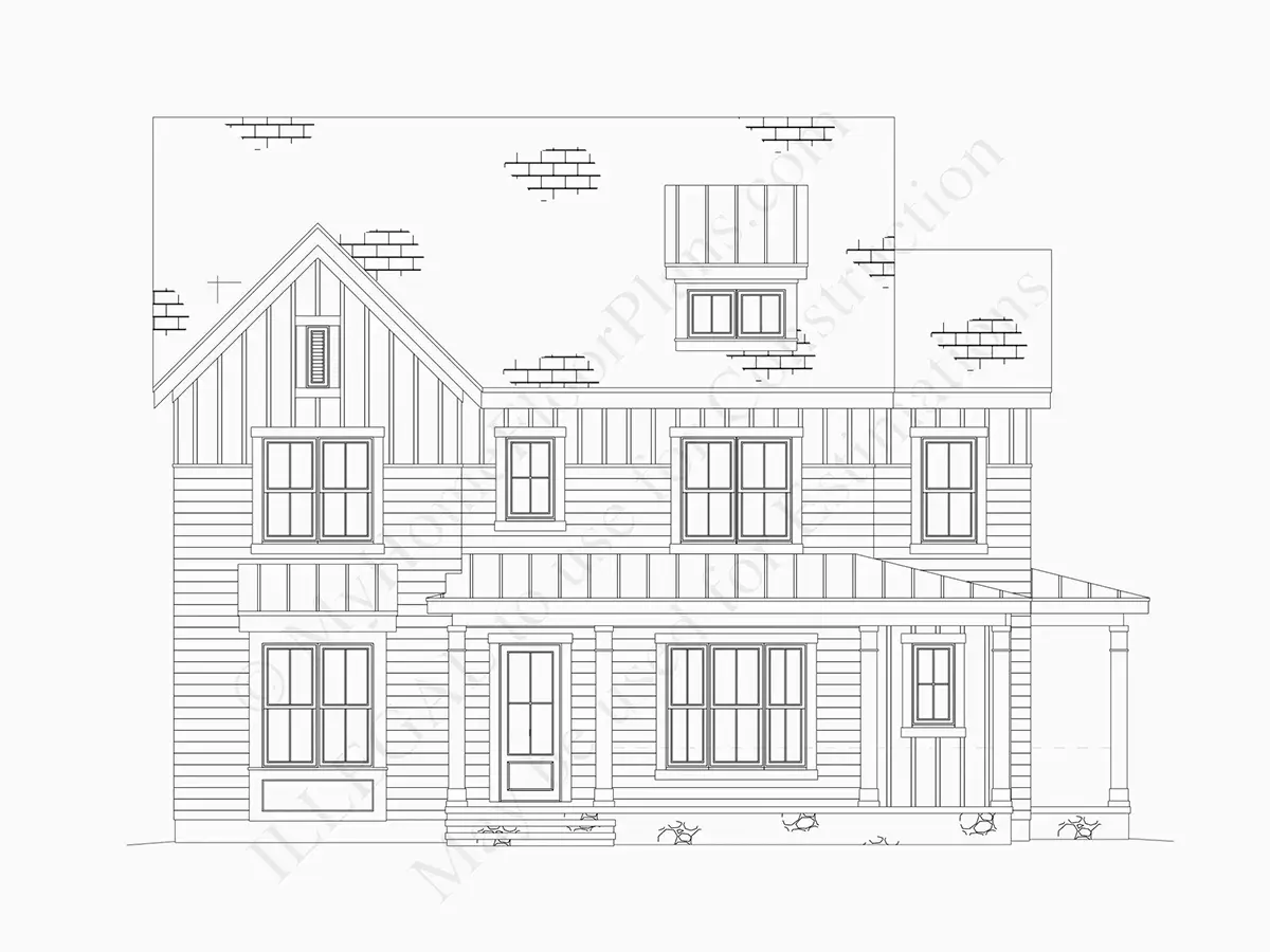 Exterior Elevations 6 – 2-Story House Plan 1765 ft²: 5 Beds, 4.5 Baths, Open Floor Plan, without Garage — 44546R
