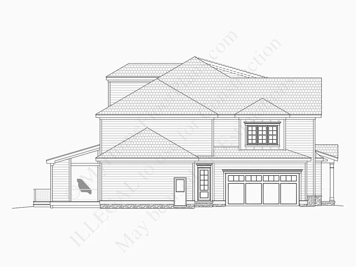 Exterior Elevations 15 – 2-Story House Plan 4886 ft²: 5 Beds, Home Office, 4.5 Baths, Open Floor Plan, 2-Car Garage — 78053R
