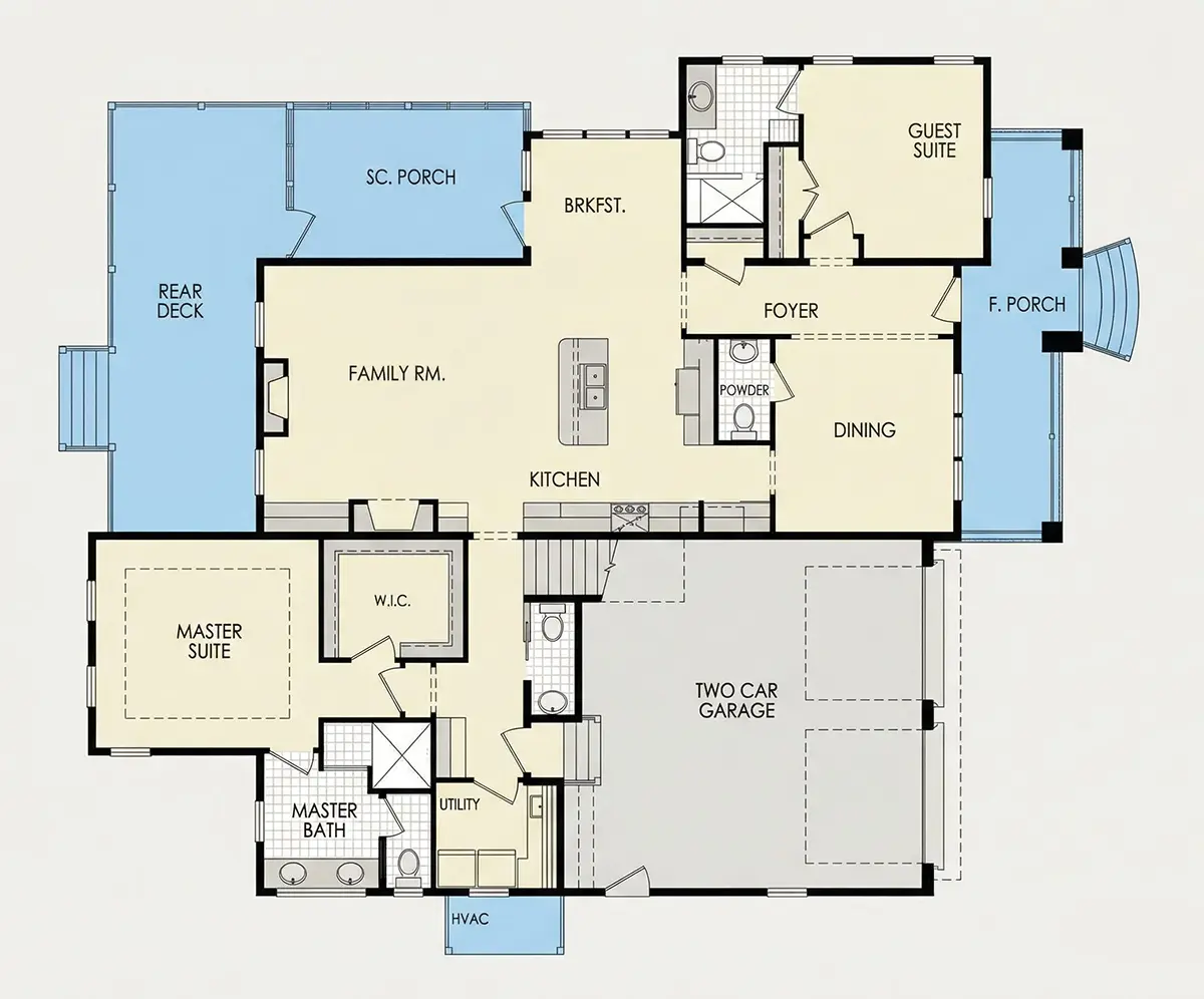 Main Floor 28 – 1.5-Story House Plan 2663 ft²: 3 Beds, 4 Baths, Open Floor Plan, 2-Car Garage — 94736R