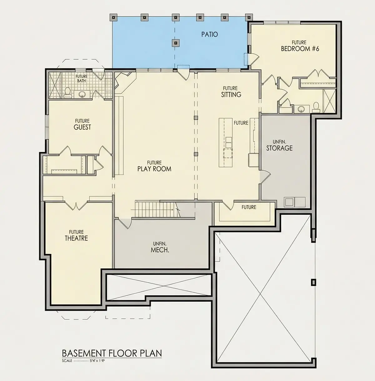 Basement 8 – 1.5-Story House Plan with Basement 7515 ft²: 6 Beds, 5.5 Baths, Open Floor Plan, 3-Car Garage — 84878R