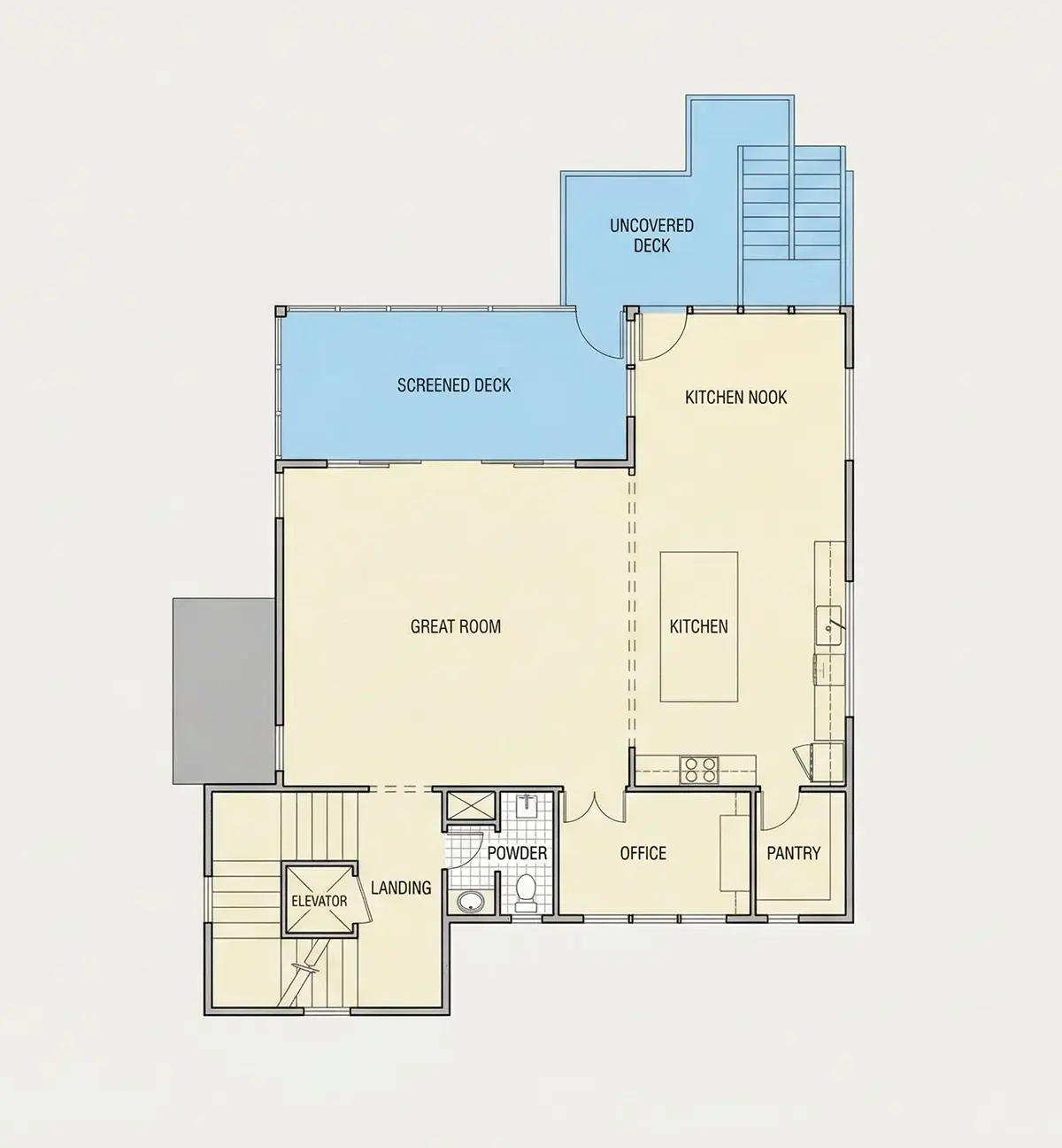 Main Floor 25 – 3-Story House Plan 3779 ft²: 5 Beds, Home Office, 4 Baths, Open Floor Plan, 2-Car Garage — 70598R