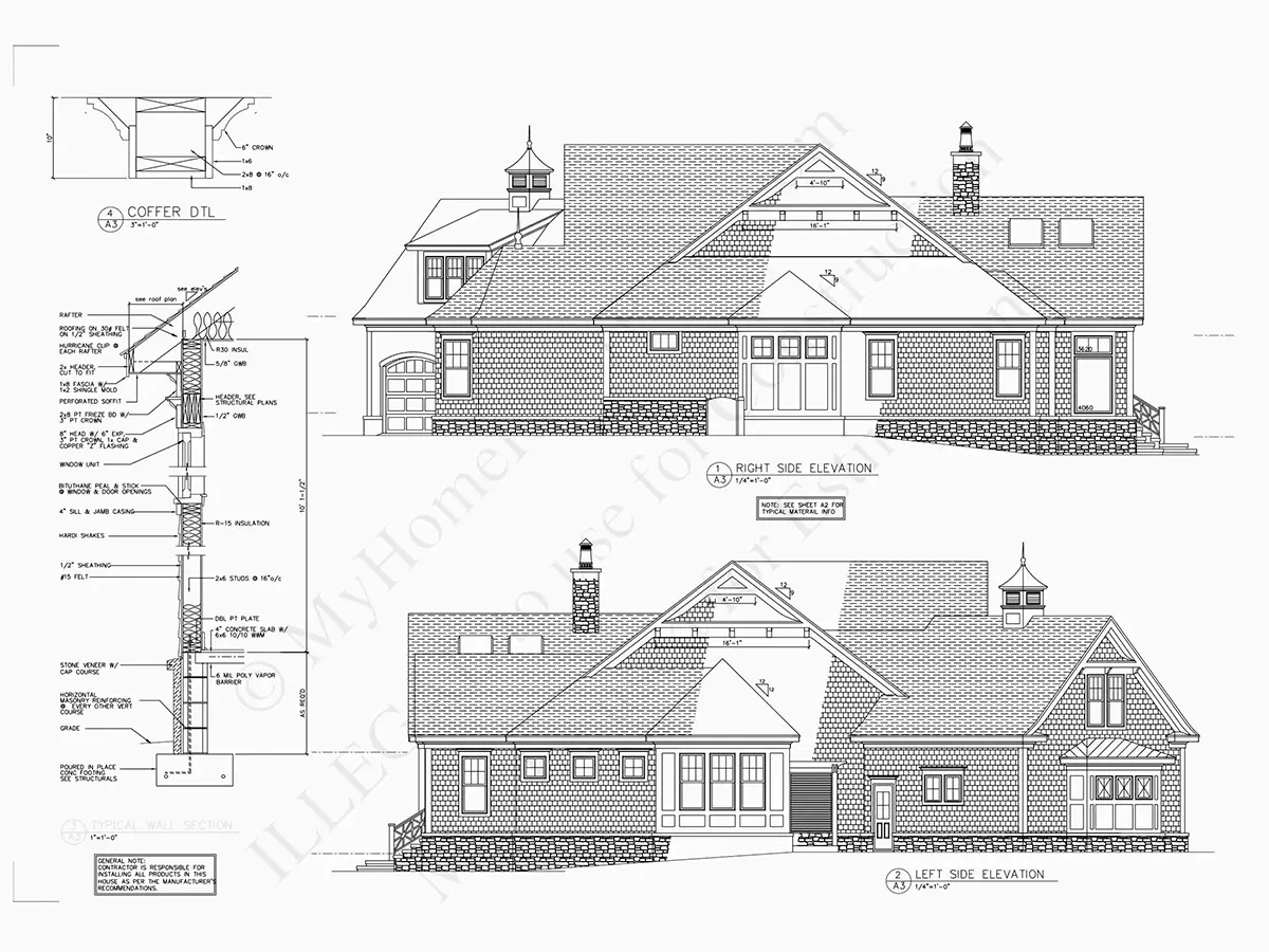 Exterior Elevations 8 – 1-Story House Plan 4304 ft²: 4 Beds, Home Office, 4 Baths, Open Floor Plan, 2-Car Garage — 98458R