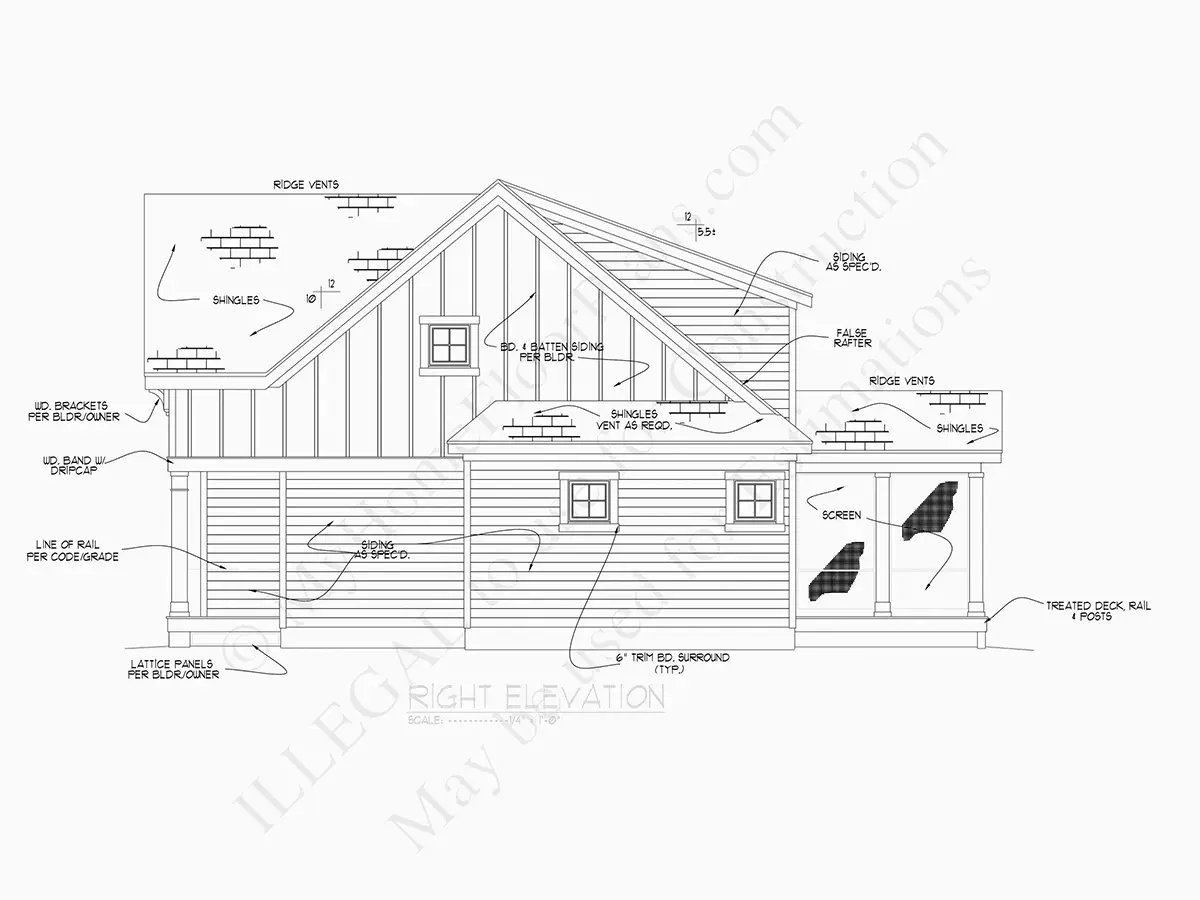 Exterior Elevations 7 – 2-Story House Plan 2396 ft²: 4 Beds, 3 Baths, Open Floor Plan, 2-Car Garage — 46774R