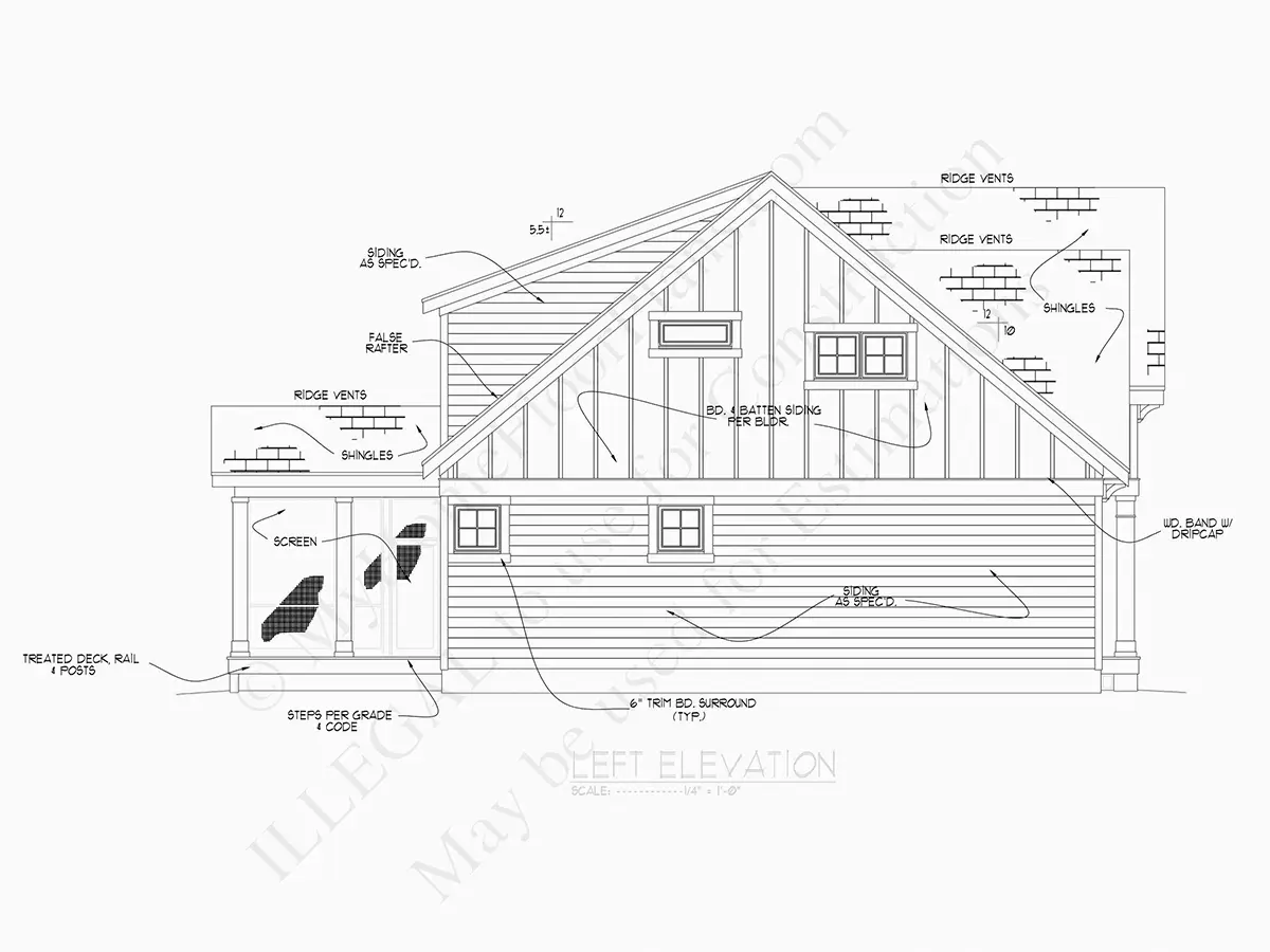 Exterior Elevations 6 – 2-Story House Plan 2396 ft²: 4 Beds, 3 Baths, Open Floor Plan, 2-Car Garage — 46774R