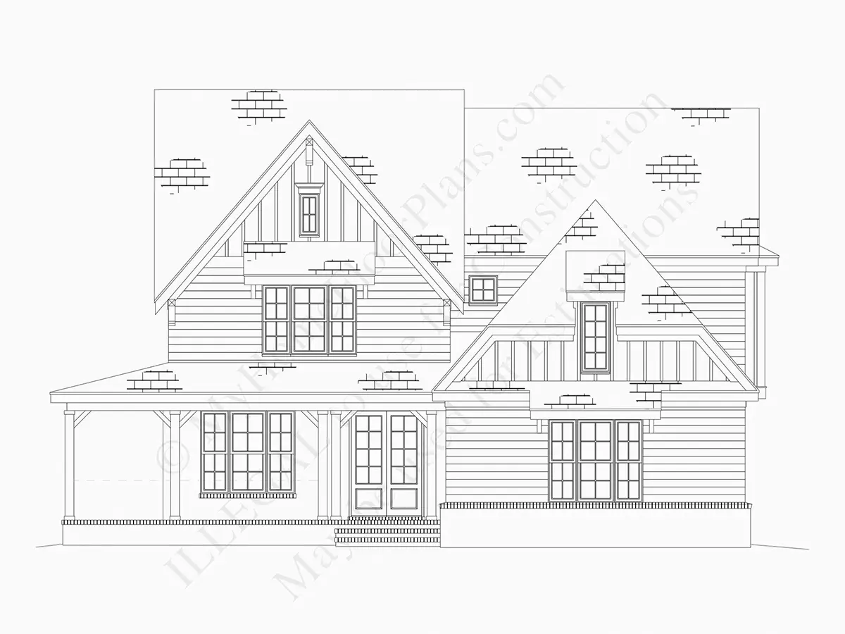 Exterior Elevations 6 – 3-Story House Plan 3157 ft²: 5 Beds, 5 Baths, Open Floor Plan, 3-Car Garage — 54803R