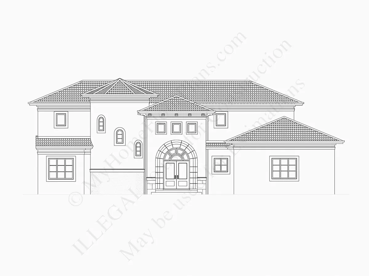 Exterior Elevations 8 – 2-Story House Plan 4820 ft²: 5 Beds, Home Office, 4 Baths, 3-Car Garage — 64737R