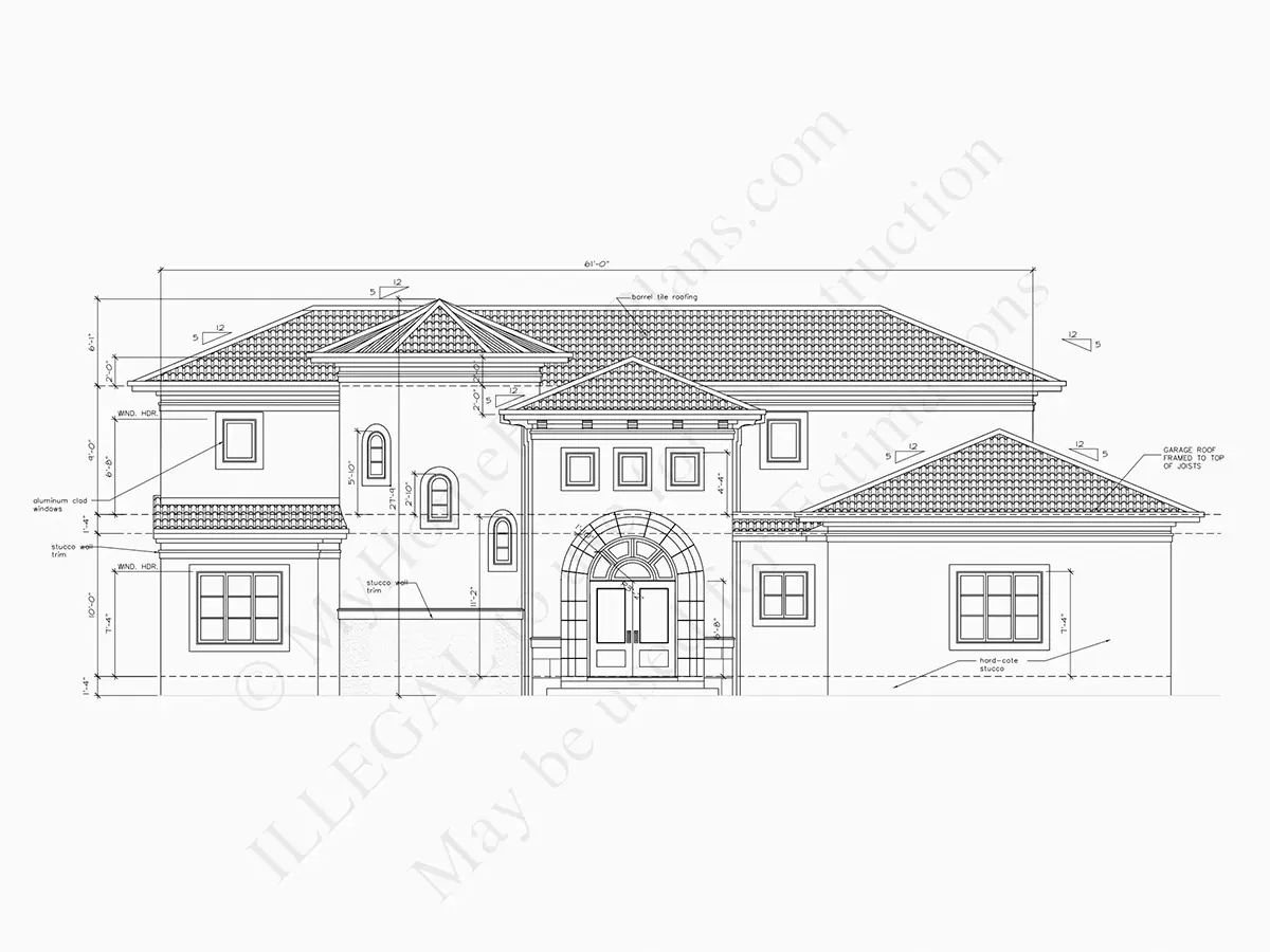 Exterior Elevations 10 – 2-Story House Plan 4820 ft²: 5 Beds, Home Office, 4 Baths, 3-Car Garage — 64737R