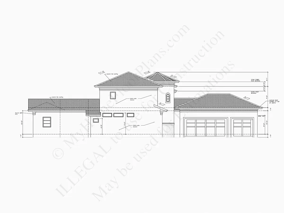 Exterior Elevations 9 – 2-Story House Plan 4820 ft²: 5 Beds, Home Office, 4 Baths, 3-Car Garage — 64737R