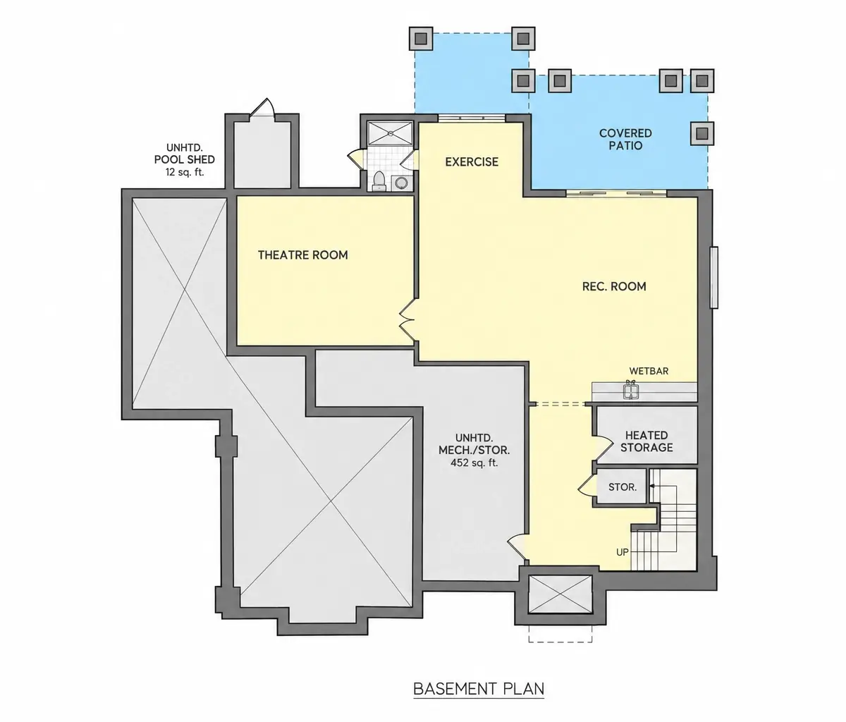 Basement 9 – 2-Story House Plan with Basement 6713 ft²: 5 Beds, Home Office, 6 Baths, Open Floor Plan, 3-Car Garage — 82614R