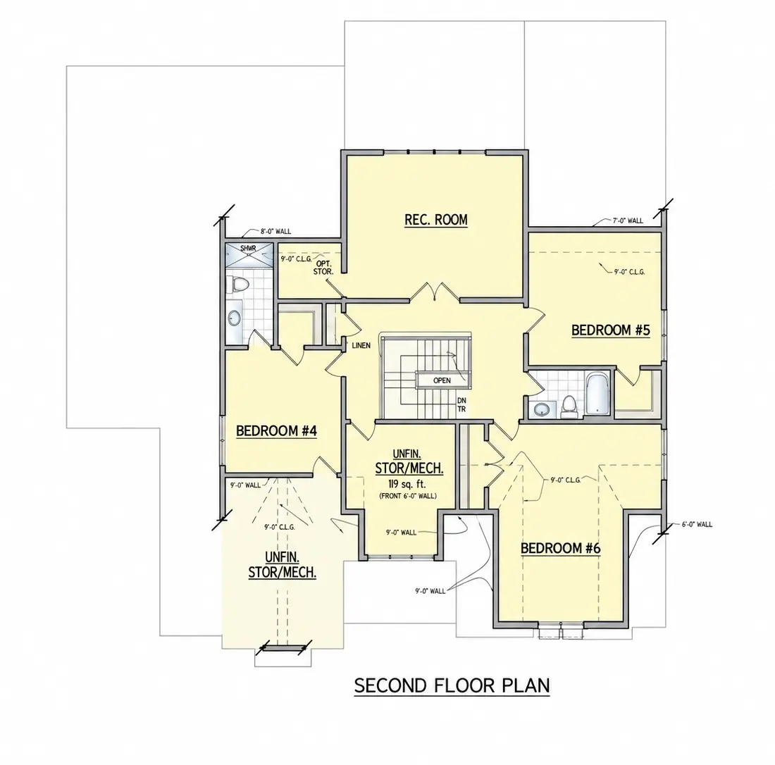 Second Floor 12 – 1.5-Story House Plan 4620 ft²: 6 Beds, 5.5 Baths, Open Floor Plan, 3-Car Garage — 85530R