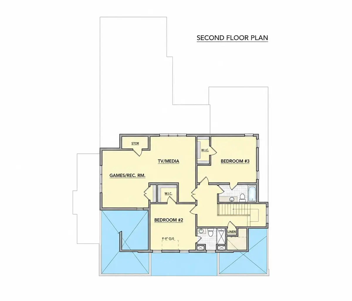 Second Floor 25 – 2-Story House Plan 3783 ft²: 4 Beds, 4.5 Baths, Open Floor Plan, 3-Car Garage — 93928R