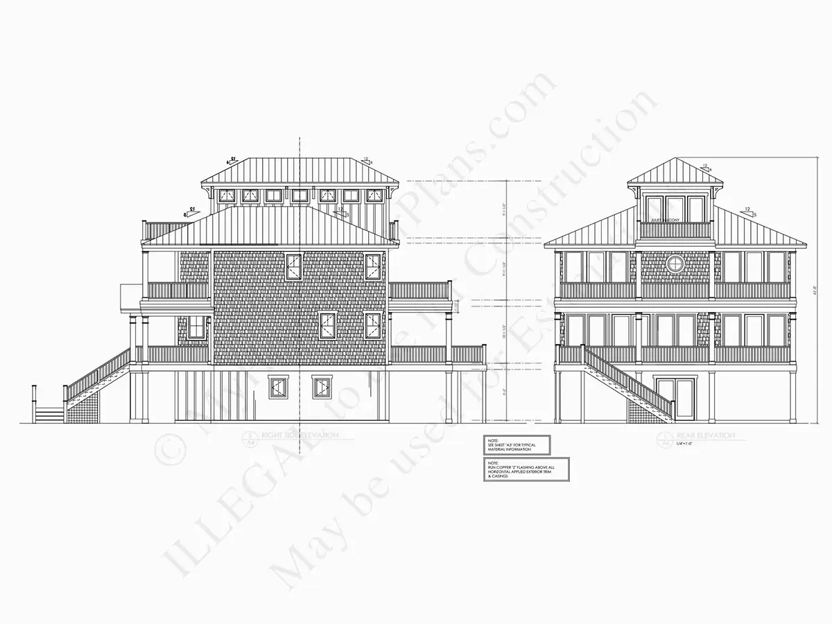 Exterior Elevations 6 – 3-Story House Plan 2676 ft², 4 Beds — 53827R