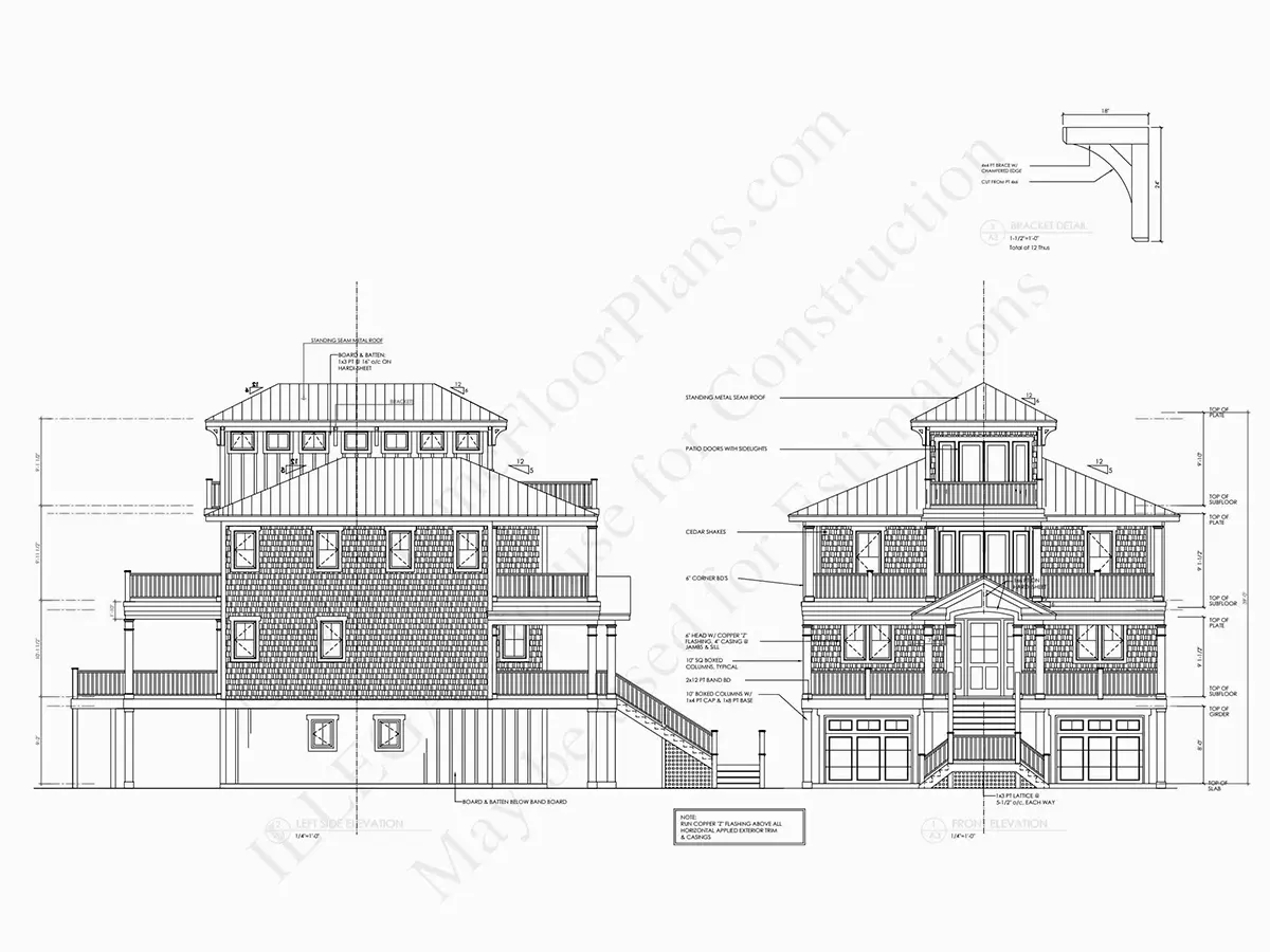 Exterior Elevations 5 – 3-Story House Plan 2676 ft², 4 Beds — 53827R