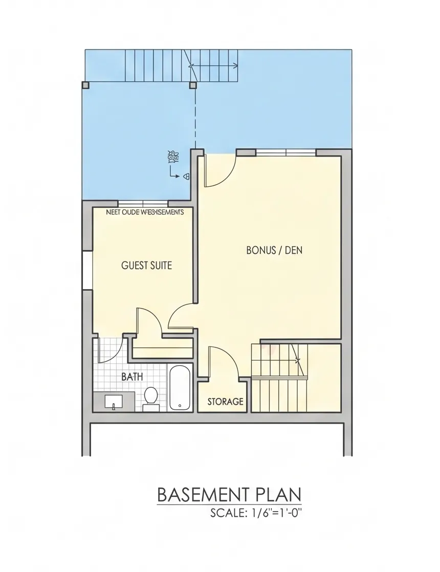 Main Floor 6 – 2-Story House Plan 656 ft²: 3 Beds, 2.5 Baths, 2-Car Garage — 95064R