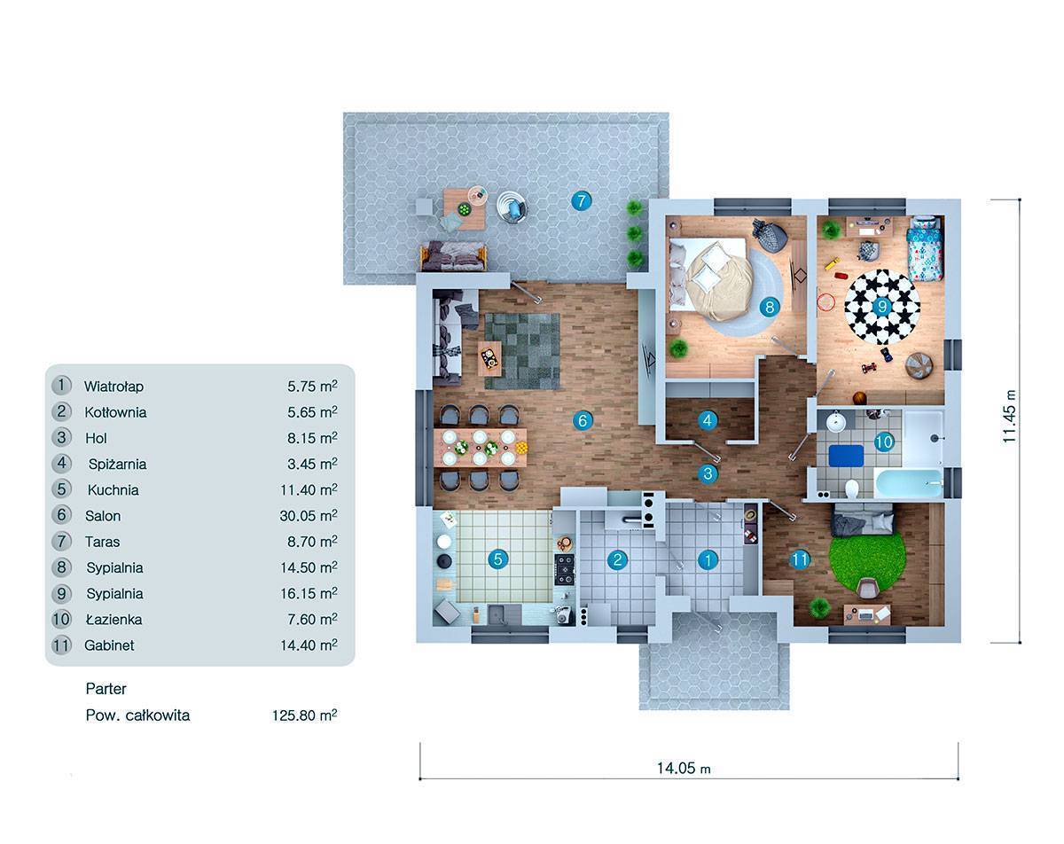 Small Single Level Hip Roof House Plan with 3 Bedrooms - 78580C - 3