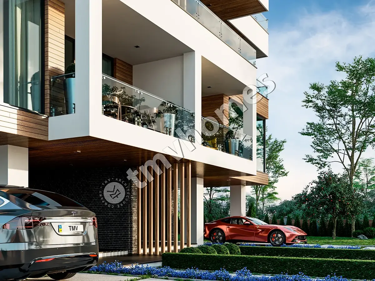 3-Story Modern Duplex Plan with Large Windows and Rooftop Deck – 1354 ft² Sq Ft per Unit