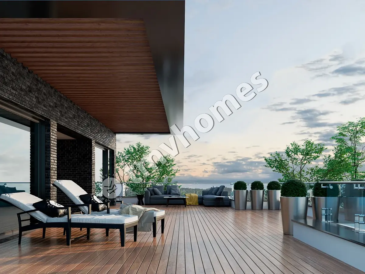 3-Story Modern Duplex Plan with Large Windows and Rooftop Deck – 1354 ft² Sq Ft per Unit
