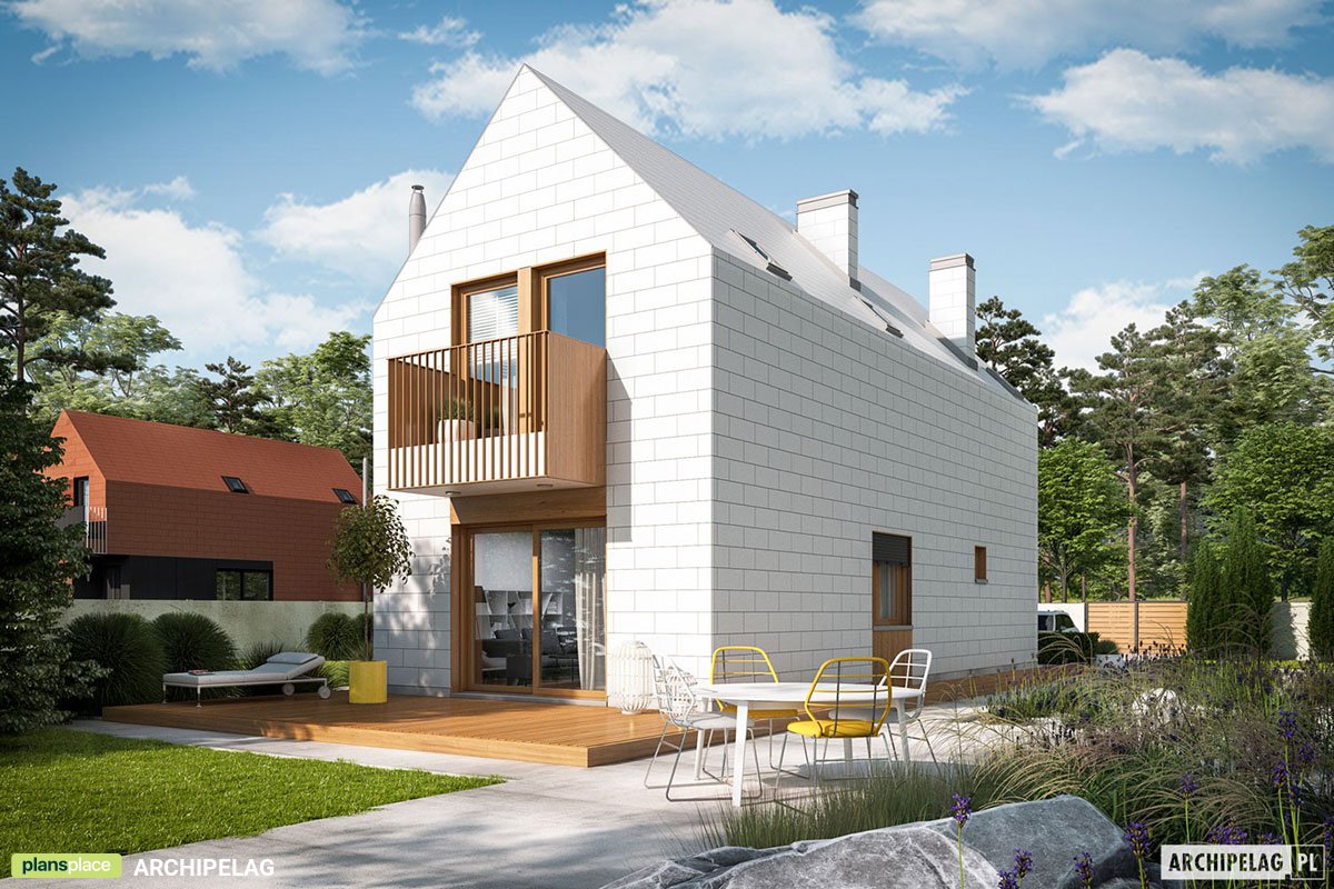 Modern Narrow Lot House with White Elevations and White Roof - 48935R - 2