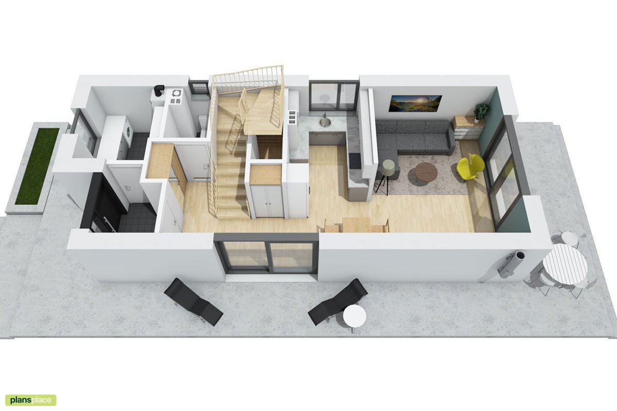 1000 Sq Ft Narrow Lot House Plan with Closed Floor Plan
