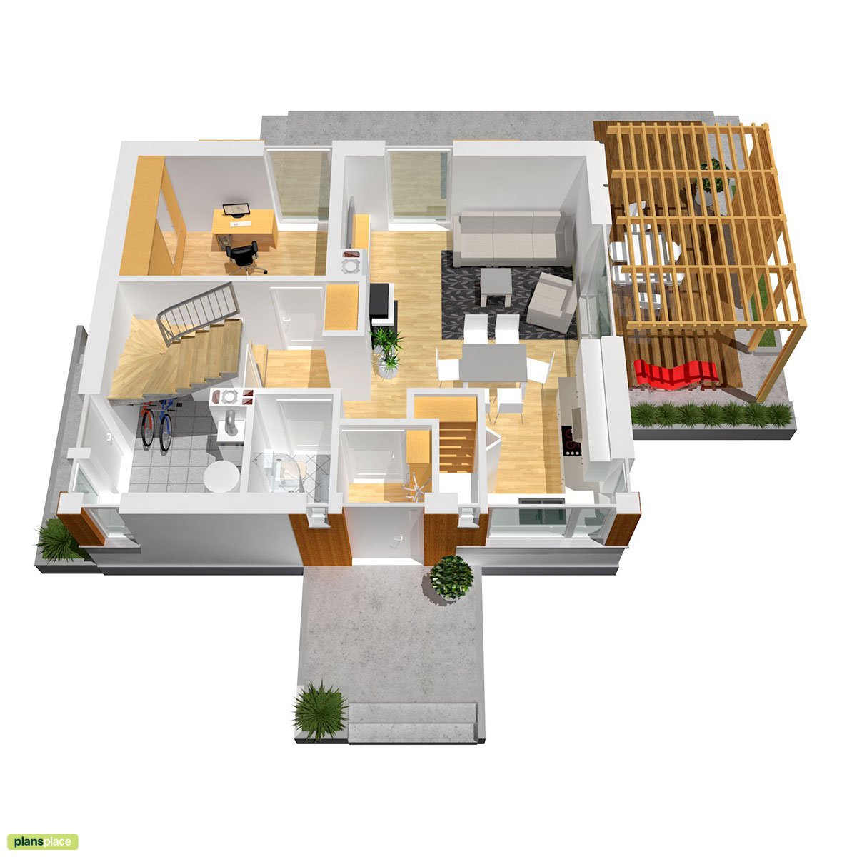 3-Bedroom, 900 Sq Ft House Plan with Main Floor Home Office - 88488R