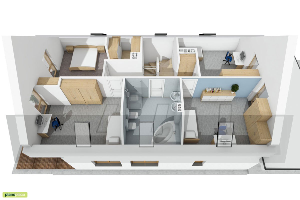 1500 Sq Ft 1,5-Story Narrow Lot Home Plan with Open Floor Plan