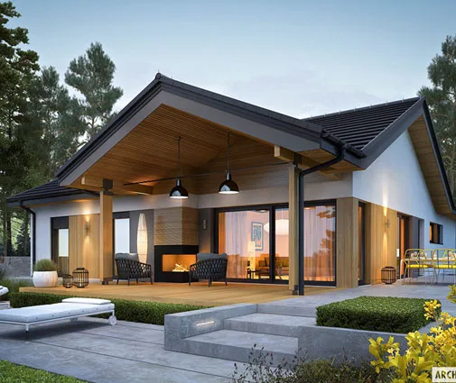 Thumbnail 1 – L-Shaped, 1300 Sq Ft House Plan with 2-Car Garage