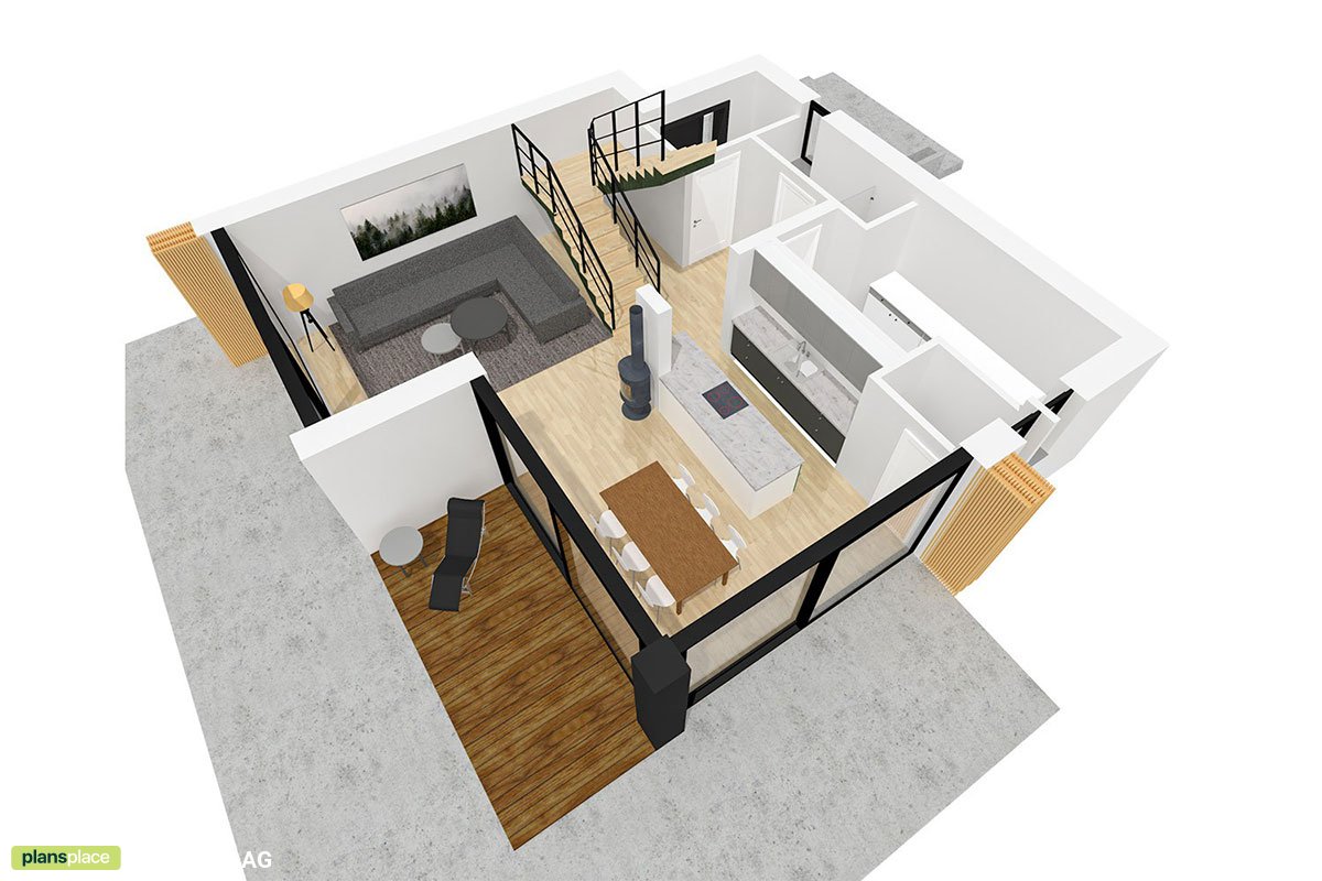 1400 Sq Ft 2-Story Cubic House with Open Floor Plan - 55022R