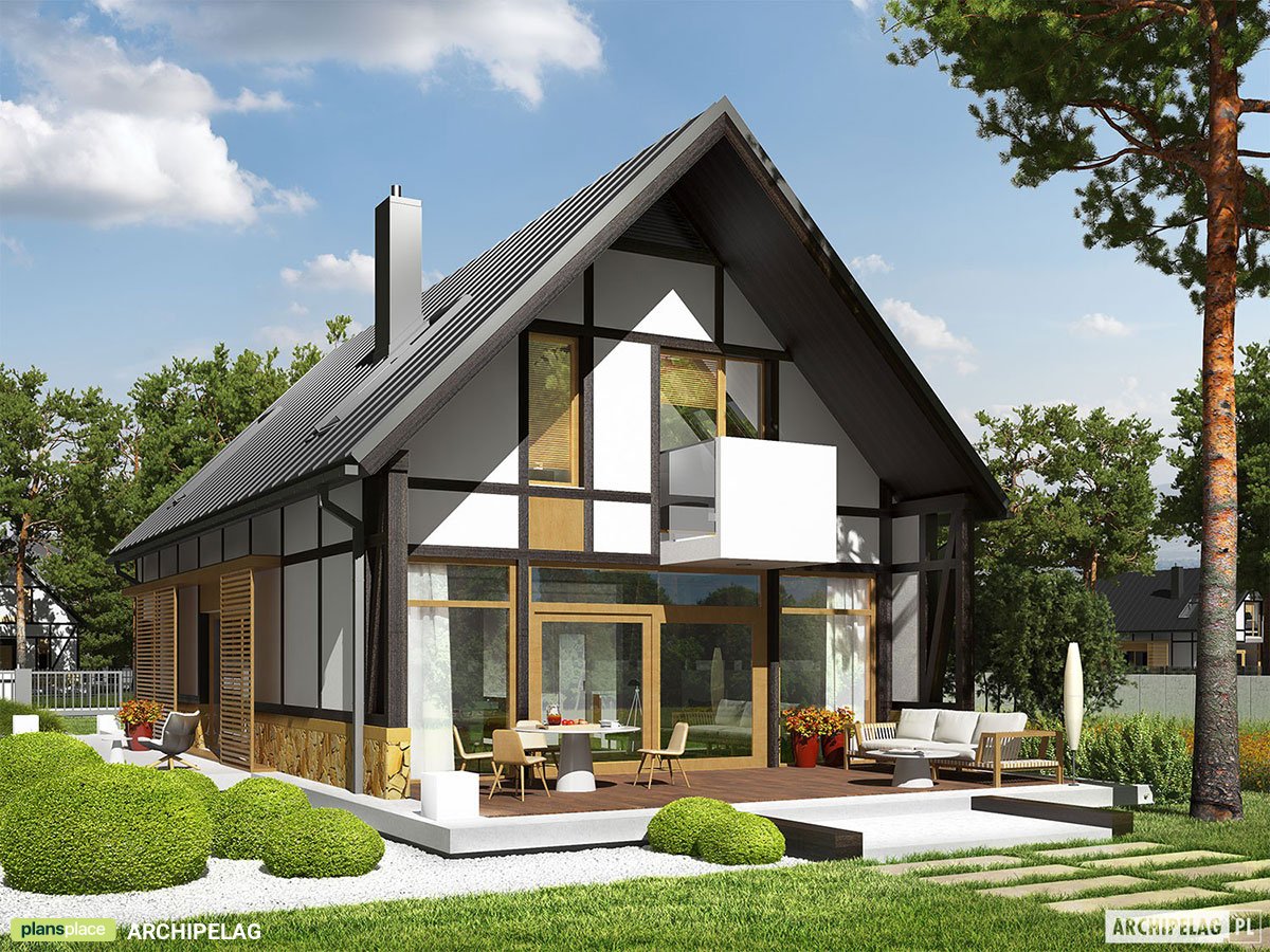 Half-Timbered House Plan with Large Windows and Home Office - 56364R - 3