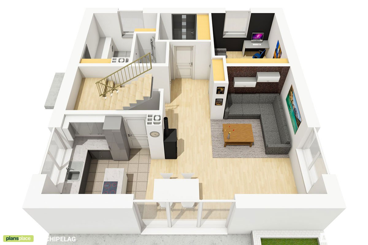 Simple House Plan with 3 Beds Upstairs and Home Office - 22603R