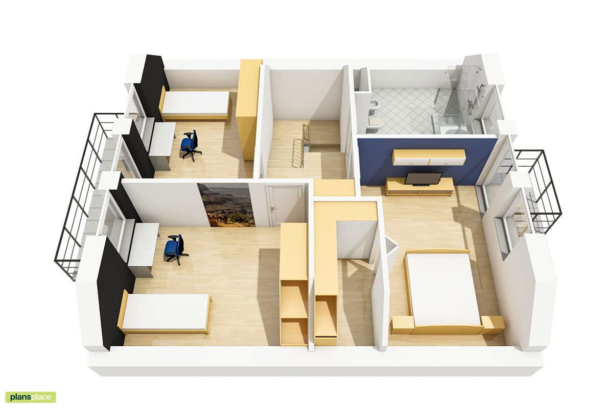 Simple House Plan with 3 Beds Upstairs and Home Office - 22603R