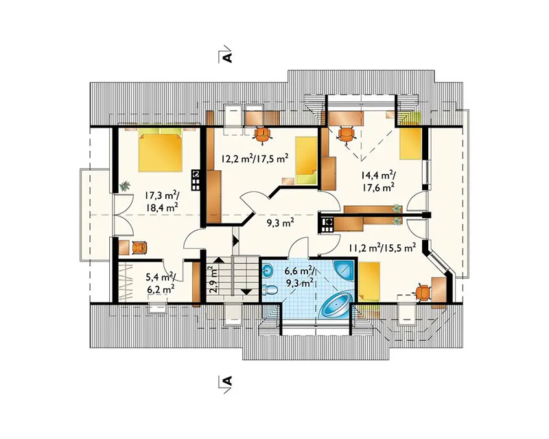 Second Floor 1 – Home Plan with Large Kitchen and 1-Car Garage