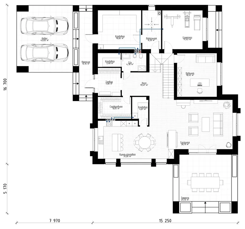 Main Floor 11 – 2-Story House Plan 3646 ft², 5 Beds — 50383R