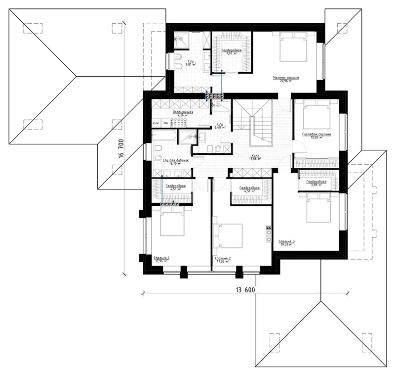 Second Floor 12 – 2-Story House Plan 3646 ft², 5 Beds — 50383R